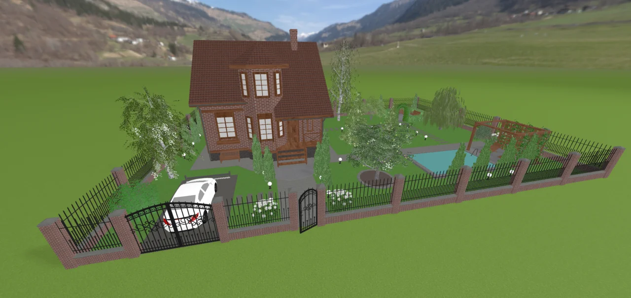 Уютный двухэтажный домик с перголой