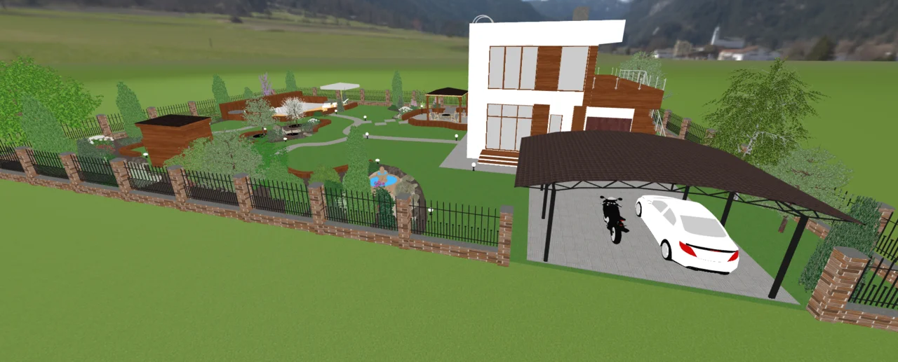 Современный участок с извилистыми дорожками