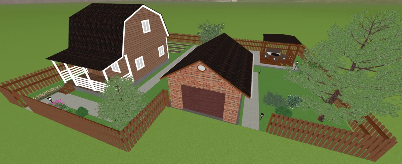 Деревянный дом и гараж